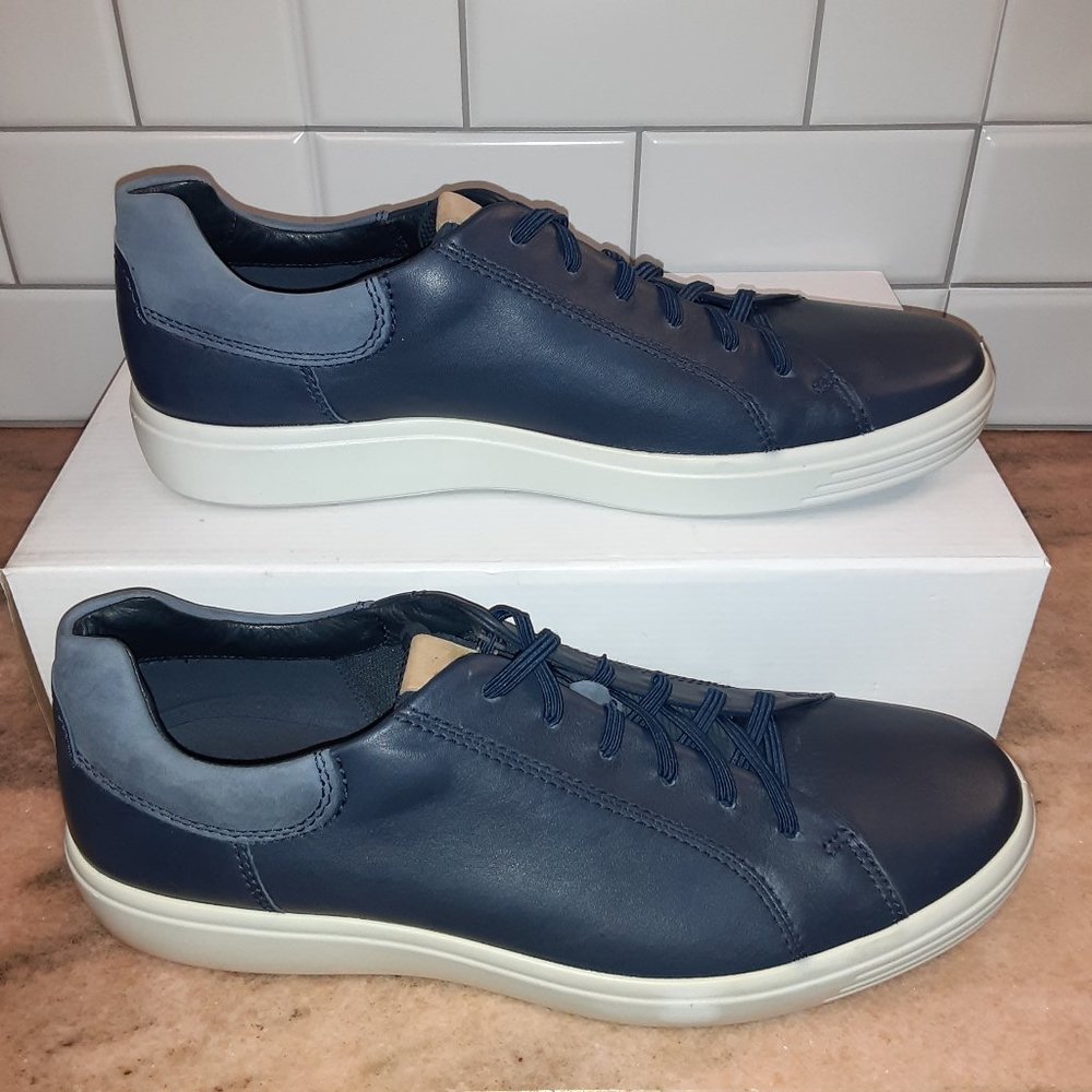 ECCO Men's Soft 7 No-Tie Shoes - Blue Leather - Men's Size EU 44 (US 10-10.5)